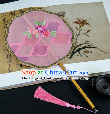 China Embroidered Fans Handmade Palace Fan Traditional Hanfu Pink Silk Fan