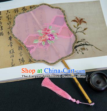 China Traditional Embroidery Hanfu Pink Silk Fan Embroidered Fans Handmade Palace Fan