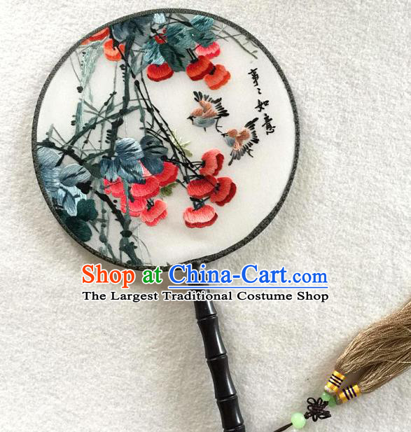 China Handmade Palace Fan Traditional Hanfu Circular Fan Embroidered Persimmon Silk Fan