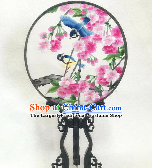 China Handmade Embroidered Begonia Birds Silk Fan Traditional Hanfu Circular Fan Classical Dance Palace Fan