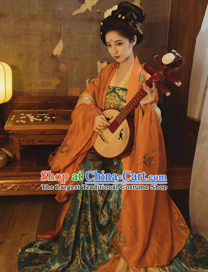 Ancient China Palace Beauty Embroidered Hanfu Dress Traditional Tang Dynasty Imperial Consort Historical Clothing