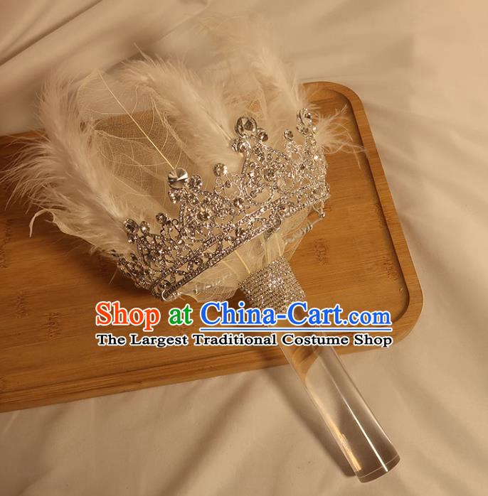 Handmade Queen White Feather Sceptre Top Grade Wedding Bridal Bouquet Bride Crystal Cane