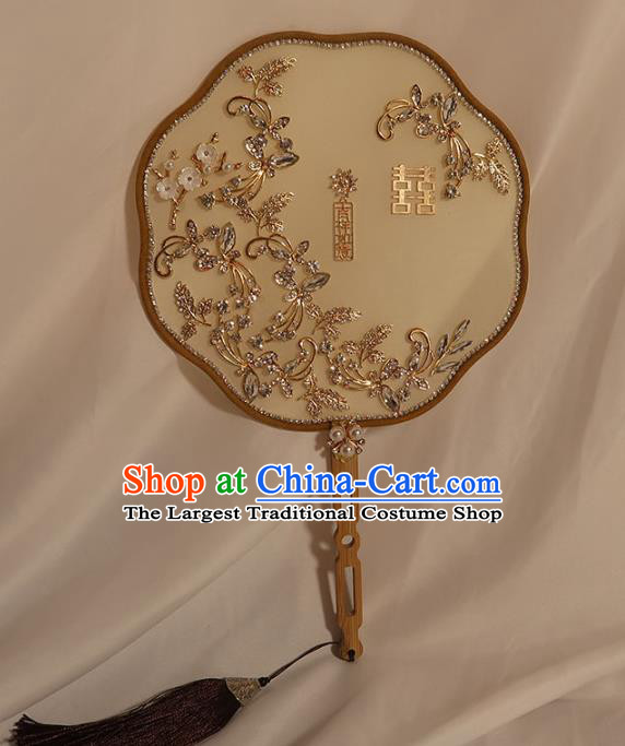 China Classical Dance Silk Fan Handmade Bride Crystal Palace Fan Traditional Wedding Plum Blossom Fan