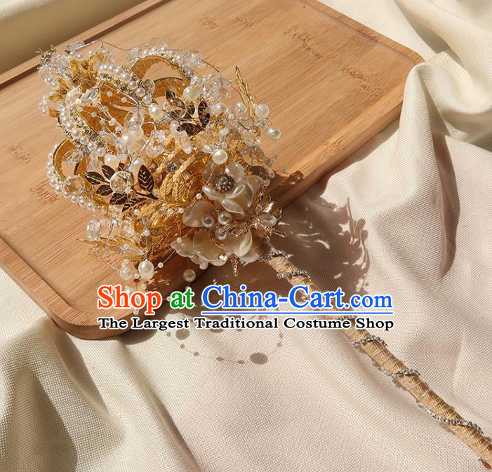 Top Grade Baroque Queen Golden Royal Crown Sceptre Wedding Bridal Bouquet Handmade Bride Shell Flowers Cane