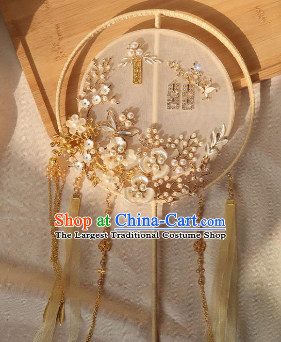 China Handmade Hanfu Silk Fan Traditional Wedding Champagne Palace Fan Ancient Princess Circular Fan