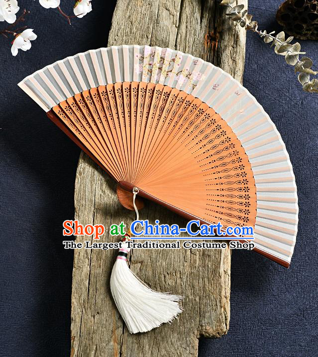 Handmade Chinese Accordion Fan Bamboo Fans Painting Pear Blossom Folding Fan
