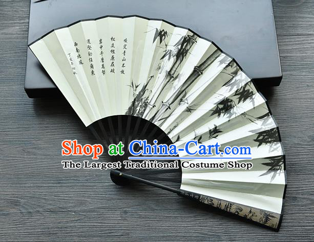 Handmade Chinese Ancient Swordsman Fan Ink Painting Bamboo Folding Fan Carving Accordion Fan