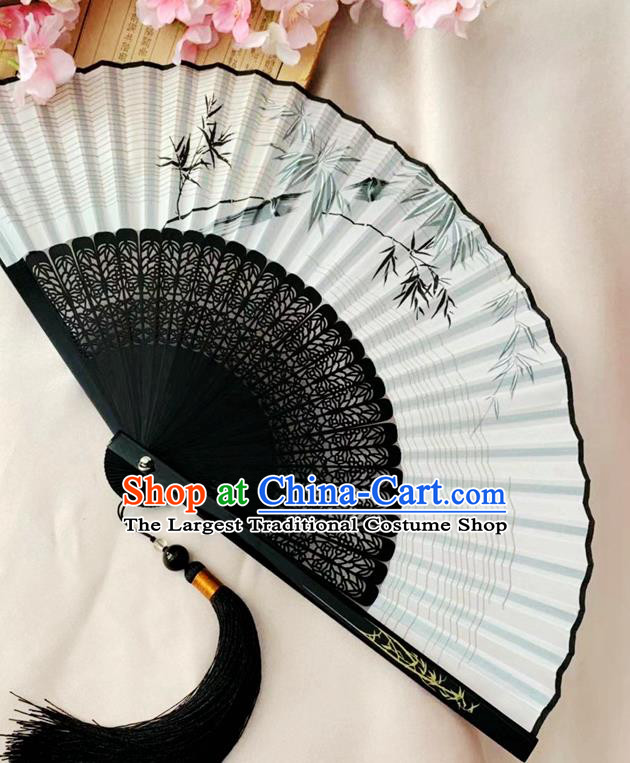 Chinese Classical Dance Silk Accordion Craft Handmade Bamboo Fan Ink Painting Bamboo Folding Fan