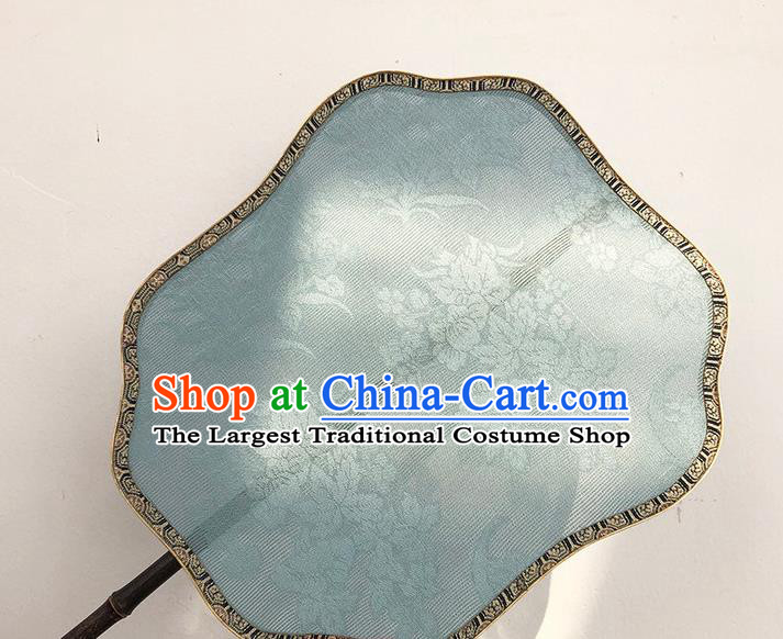 China Classical Dance Blue Fan Handmade Palace Fan Traditional Hanfu Fan Song Dynasty Jacquard Silk Fan