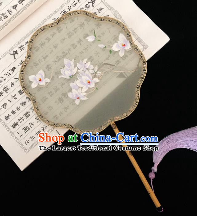 China Handmade Embroidered Mangnolia Palace Fan Traditional Hanfu Fan Silk Fan Classical Dance Fan