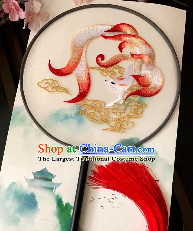 China Handmade Silk Fan Classical Dance Fan Traditional Embroidered Nine Tail Fox Palace Fan