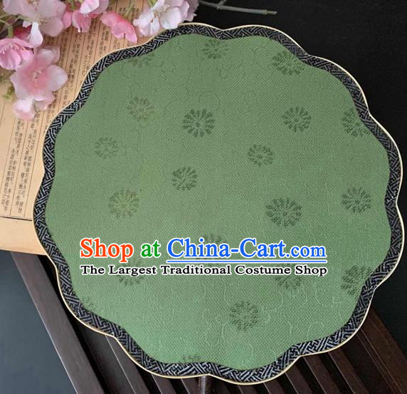 China Ancient Classical Hanfu Begonia Fan Traditional Song Dynasty Palace Fan Handmade Jacquard Green Silk Fan