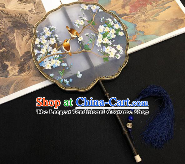 China Handmade Embroidered Pear Blossom Palace Fan Traditional Silk Fan Hanfu Fan Classical Dance Fan