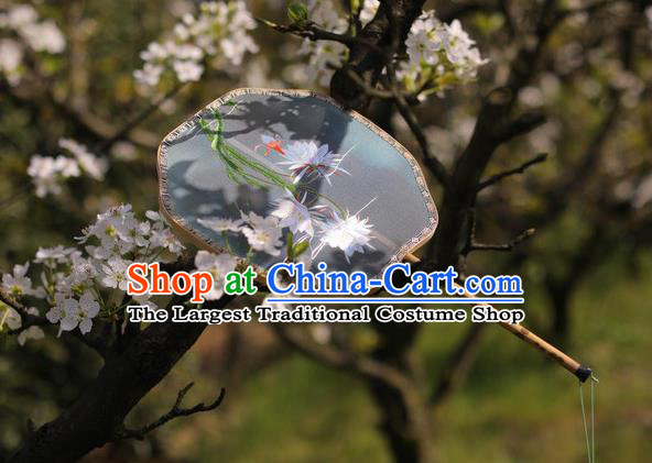 China Handmade Embroidered Epiphyllum Palace Fan Classical Dance Fan Traditional Silk Fan Hanfu Fan