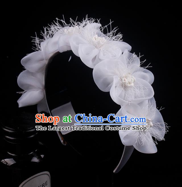 French Bride White Roses Hair Clasp Hair Accessories Elegant Wedding Headband