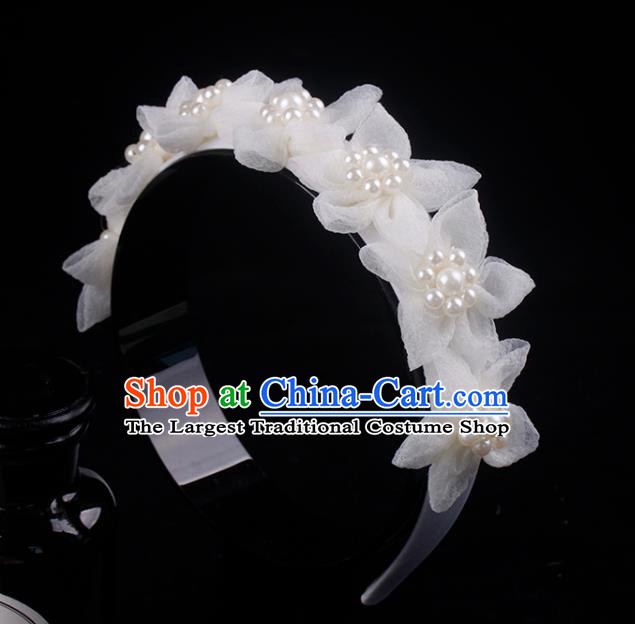 French Bride Silk Flowers Hair Clasp Elegant Hair Accessories Wedding Princess Pearls Headband