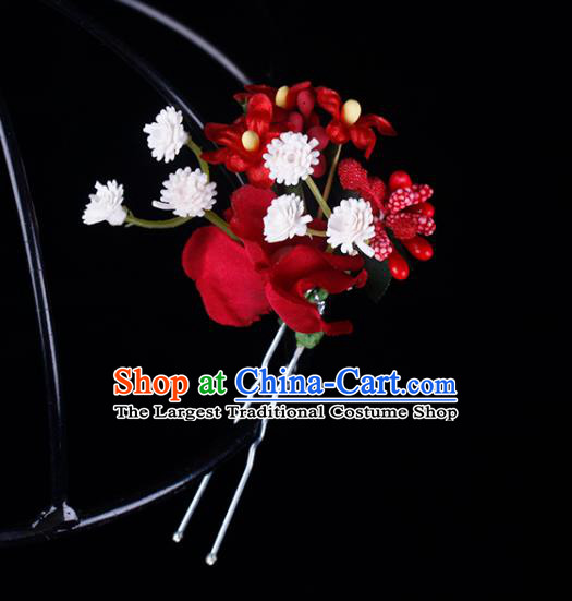 Top Grade Handmade Hair Stick Classical Red Silk Flower Hairpin Wedding Bride Hair Accessories