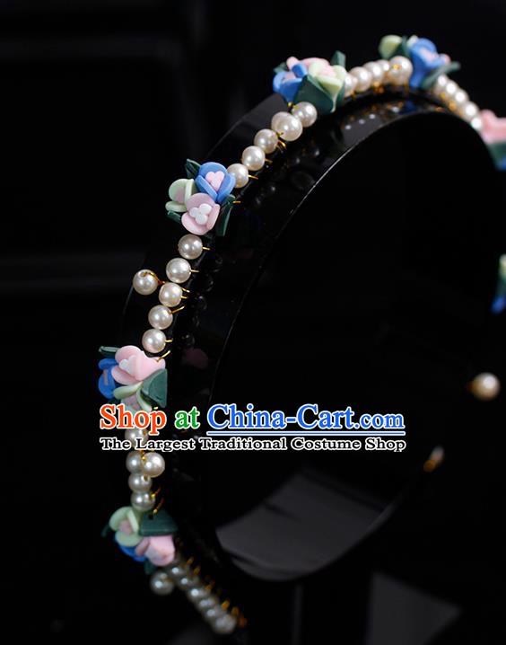 Top Bride Colorful Flowers Hair Clasp Princess Pearls Headband Elegant Wedding Hair Accessories