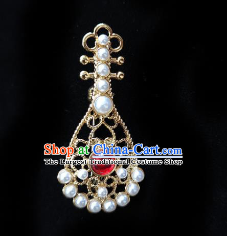 Top Handmade Golden Lute Brooch Jewelry Accessories Red Crystal Breastpin