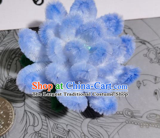 China Handmade Hair Stick Traditional Hanfu Hair Accessories Ancient Princess Blue Velvet Camellia Hairpin