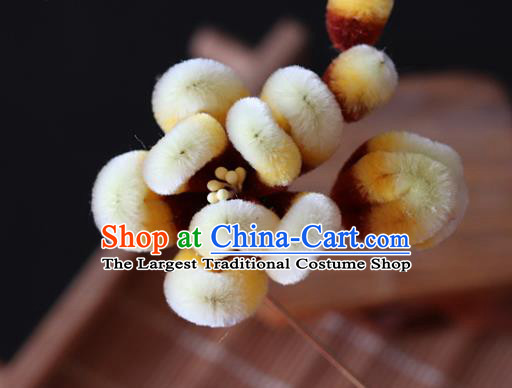 China Handmade Yellow Velvet Plum Blossom Hair Stick Traditional Ancient Hanfu Flowers Hairpin