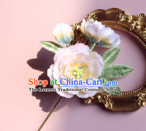 Handmade China Ancient Hanfu Flower Hairpin Traditional Pink Velvet Peach Blossom Hair Accessories