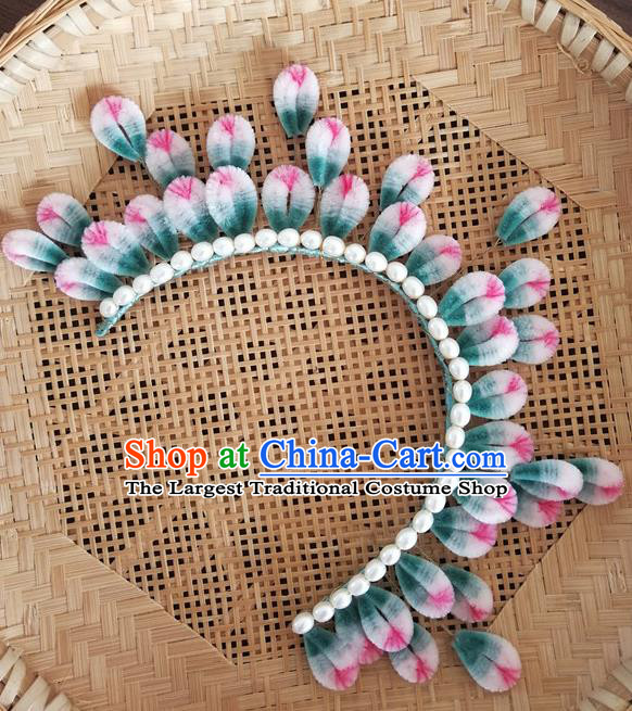 China Traditional Ancient Velvet Flowers Hair Crown Classical Hanfu Pearls Hairpin