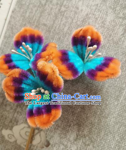 China Handmade Hair Stick Traditional Hanfu Hair Accessories Classical Velvet Flowers Hairpin