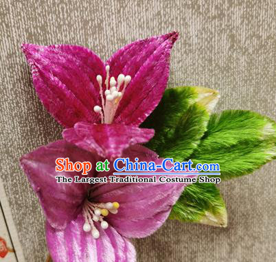 China Traditional Cheongsam Purple Velvet Hairpin Handmade Hair Accessories Classical Flowers Hair Stick