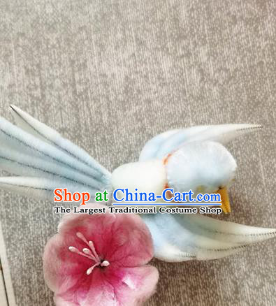 China Traditional Cheongsam Pink Velvet Plum Hairpin Handmade Hair Accessories Classical Pigeon Hair Stick