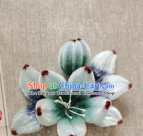 China Classical Green Velvet Hair Stick Handmade Hair Accessories Traditional Cheongsam Jasmine Flower Hairpin