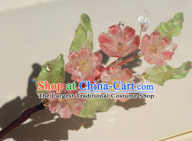 China Classical Hanfu Pink Sakura Hairpin Traditional Ming Dynasty Princess Flowers Hair Stick