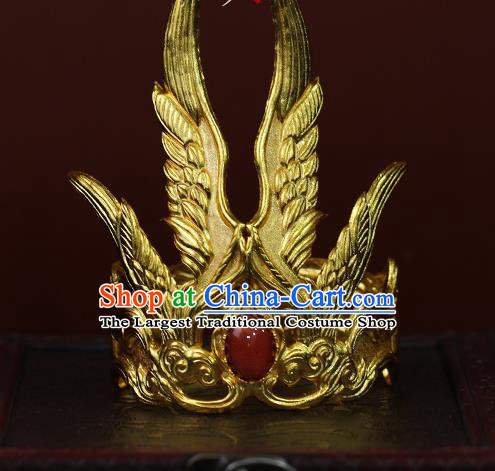 China Ancient Prince Agate Hair Accessories Traditional Tang Dynasty Emperor Golden Hairdo Crown