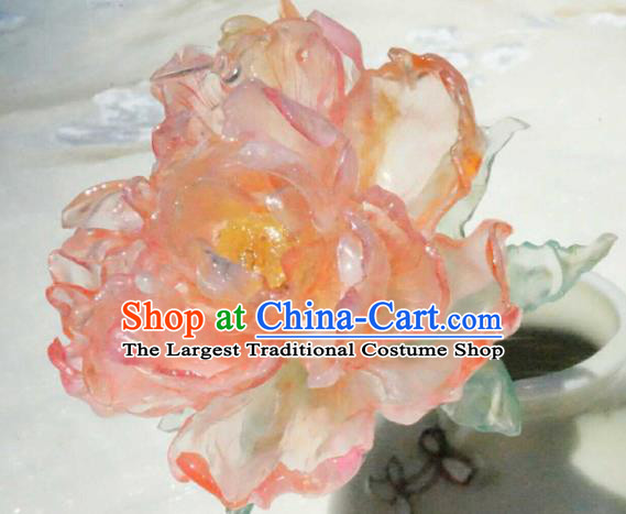 China Classical Hanfu Pink Peony Hairpin Traditional Tang Dynasty Palace Lady Hair Stick