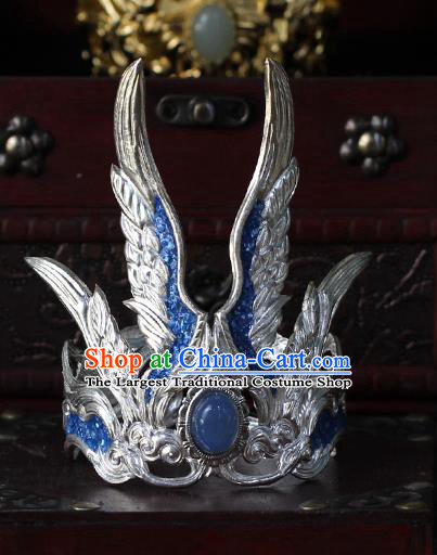 China Traditional Hanfu Hairdo Crown Ancient Swordsman Argent Wings Hair Accessories