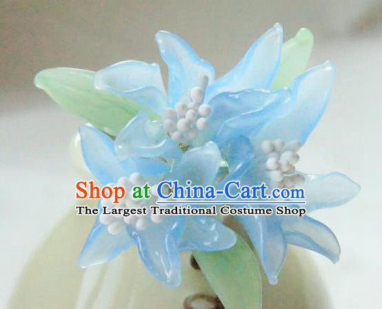 China Classical Hanfu Blue Lily Flowers Hairpin Traditional Ming Dynasty Hair Stick