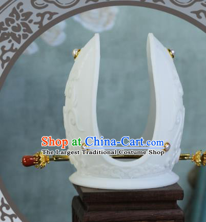 China Ancient Imperial Consort White Hair Crown and Golden Hairpin Traditional Song Dynasty Court Hair Accessories