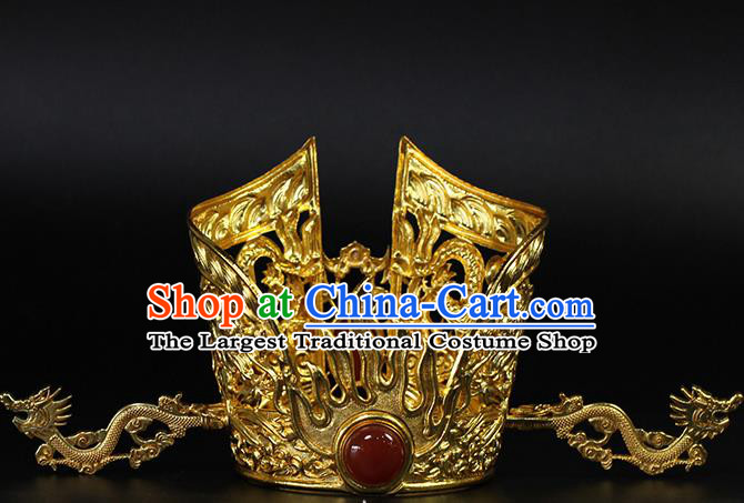 China Ancient Emperor Hair Accessories Traditional Hanfu Golden Hairdo Crown and Hairpins