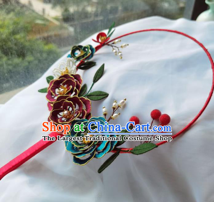 China Ancient Bride Wedding Accessories Traditional Hanfu Silk Peony Palace Fan