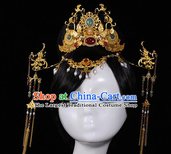 China Ancient Queen Hair Accessories Traditional Wedding Gems Hair Crown and Phoenix Hairpins Full Set