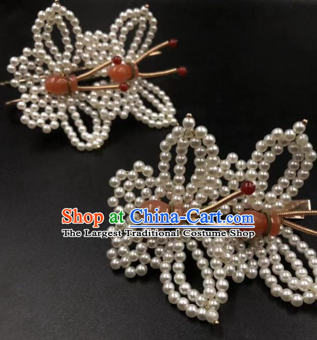 China Ancient Princess Hair Accessories Traditional Qing Dynasty Court Pearls Butterfly Hair Sticks