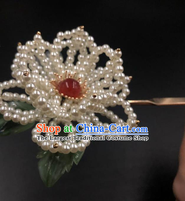 China Traditional Ming Dynasty Hair Stick Ancient Princess Pearls Peony Hairpin