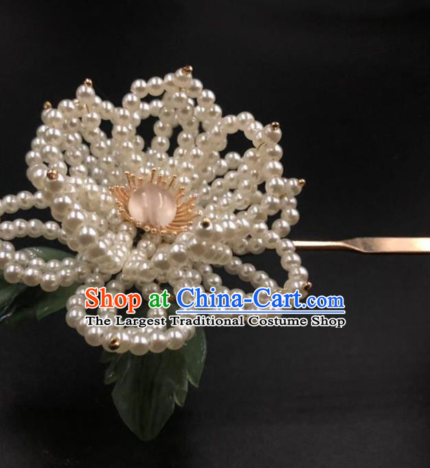 China Traditional Ming Dynasty Pearls Peony Hair Stick Ancient Princess Hanfu Hairpin