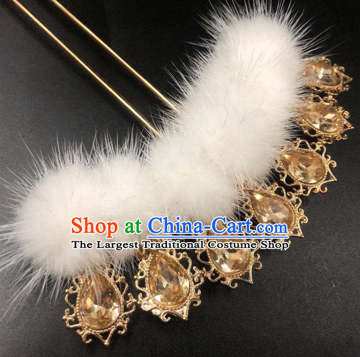 China Ming Dynasty Princess Yellow Zircon Hair Stick Traditional Hair Accessories Ancient Hanfu Hairpin