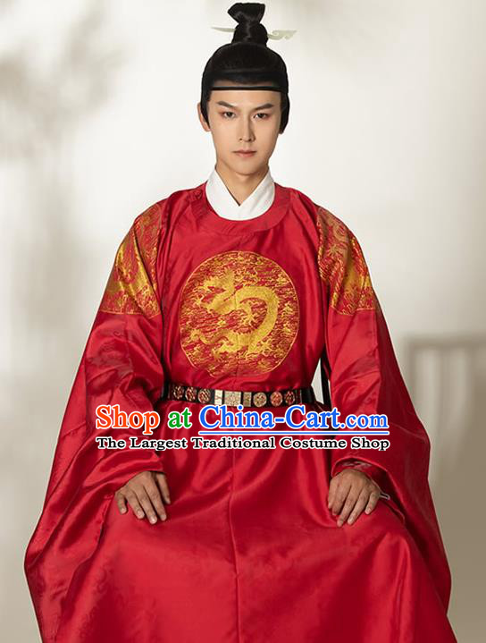 China Traditional Ming Dynasty Emperor Red Imperial Robe Ancient Monarch Historical Clothing