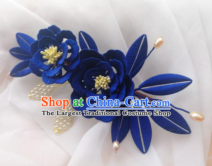 China Traditional Hanfu Hair Accessories Ancient Princess Flowers Hair Stick Ming Dynasty Royalblue Silk Peony Hairpin