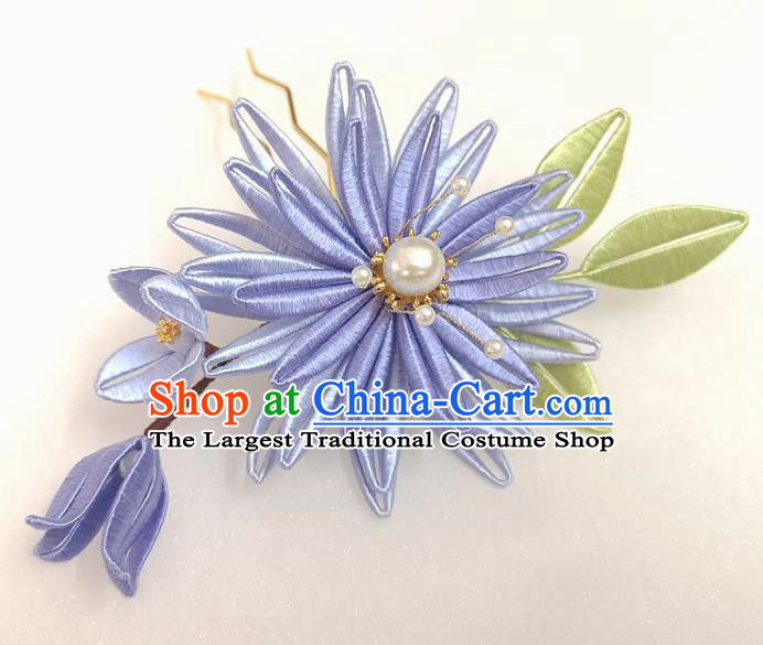China Ancient Hanfu Hairpin Traditional Ming Dynasty Lilac Silk Epiphyllum Hair Clip