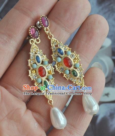 Chinese Classical Cheongsam Gems Fan Ear Accessories Traditional Court Crystal Earrings