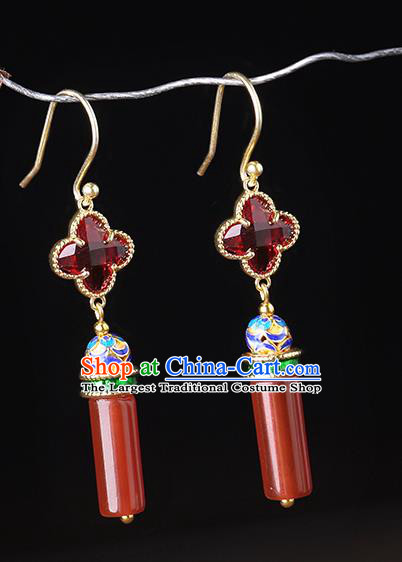 Chinese Classical Agate Ear Accessories Traditional Cheongsam Cloisonne Earrings