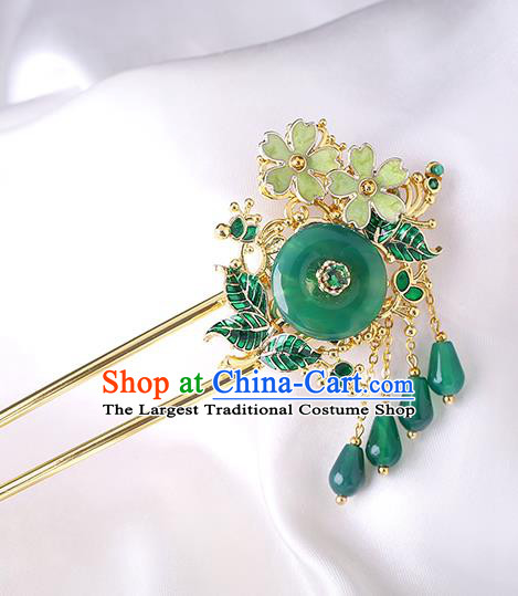 China Classical Chrysoprase Hair Stick Traditional Cheongsam Hair Accessories Handmade Tassel Hairpin